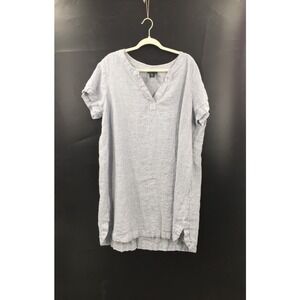 Tahari Blue Stripped 100% Linen Short Sleeve tunic Shirt coastal grandmother 3X